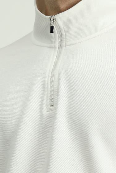 Kırık Beyaz Yarım Balıkçı Yaka Regular Fit Fermuarlı Pamuklu Sweatshirt