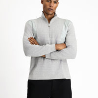 Orta Gri Melanj Yarım Balıkçı Yaka Oversize Fermuarlı Desenli Pamuklu Sweatshirt