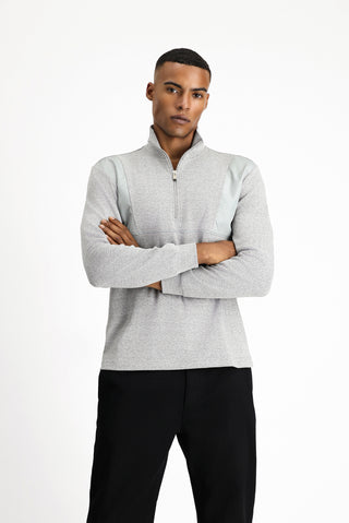  Orta Gri Melanj Yarım Balıkçı Yaka Oversize Fermuarlı Desenli Pamuklu Sweatshirt