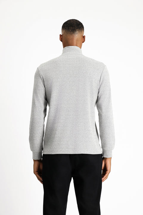 Orta Gri Melanj Yarım Balıkçı Yaka Oversize Fermuarlı Desenli Pamuklu Sweatshirt