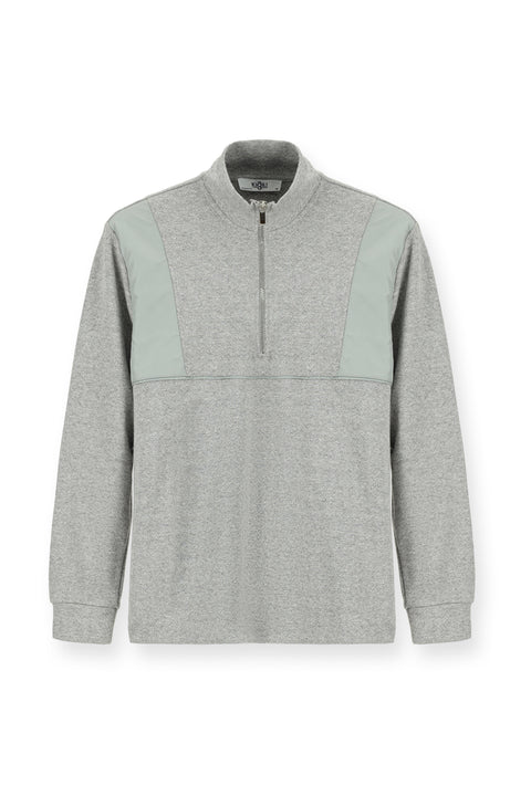 Orta Gri Melanj Yarım Balıkçı Yaka Oversize Fermuarlı Desenli Pamuklu Sweatshirt