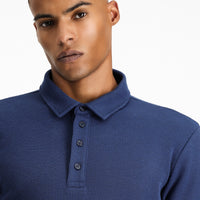 Koyu Lacivert Polo Yaka Slim Fit Dar Kesim Desenli Sweatshirt