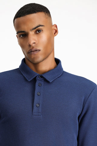  Koyu Lacivert Polo Yaka Slim Fit Dar Kesim Desenli Sweatshirt