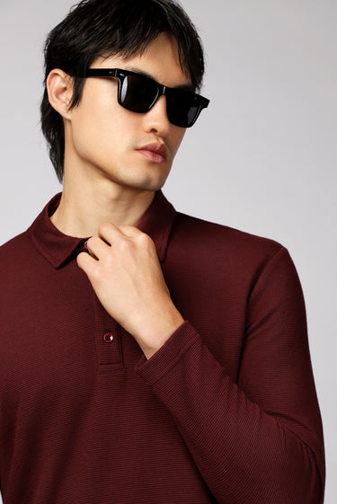  Koyu Bordo Polo Yaka Slim Fit Dar Kesim Desenli Sweatshirt