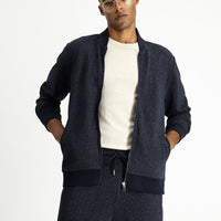 Koyu Lacivert Çizgili Fermuarlı Sweatshirt