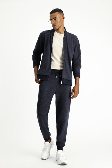  Koyu Lacivert Çizgili Fermuarlı Sweatshirt