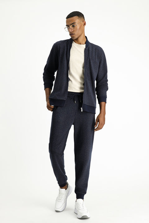 Koyu Lacivert Çizgili Fermuarlı Sweatshirt