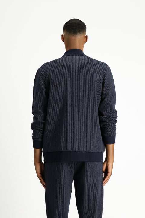 Koyu Lacivert Çizgili Fermuarlı Sweatshirt