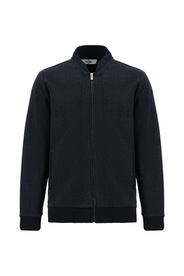 Koyu Lacivert Çizgili Fermuarlı Sweatshirt