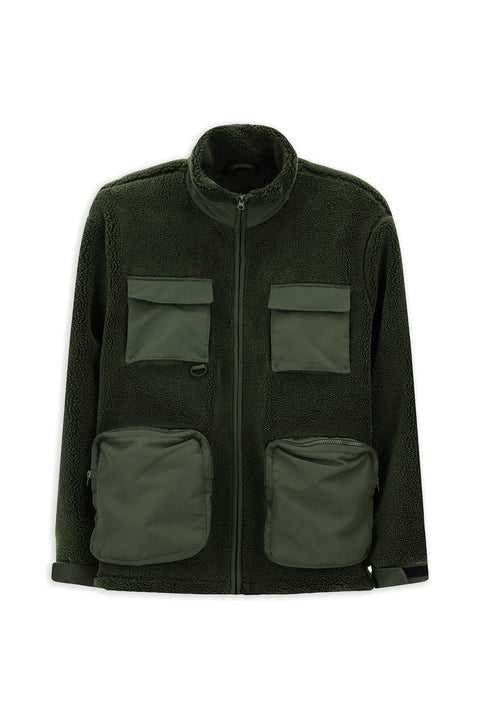 Medium Khaki Plush Sweatshirt with Zipper and Pockets