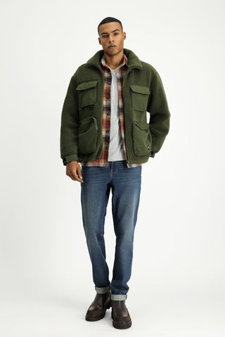  Orta Haki Pelüş Sweat Mont