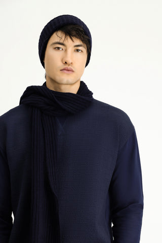 Koyu Lacivert Bisiklet Yaka Regular Fit Desenli Pamuklu Sweatshirt