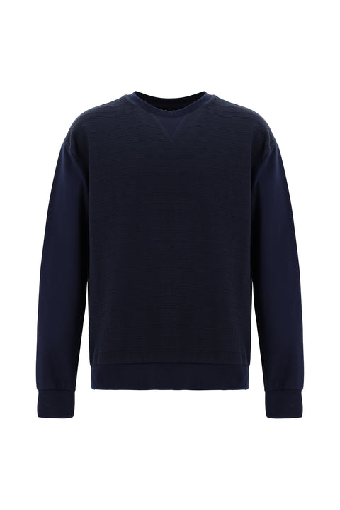 Koyu Lacivert Bisiklet Yaka Regular Fit Desenli Pamuklu Sweatshirt