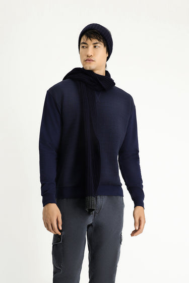 Koyu Lacivert Bisiklet Yaka Regular Fit Desenli Pamuklu Sweatshirt