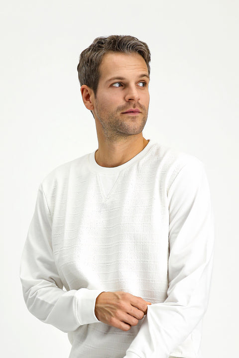 Kırık Beyaz Bisiklet Yaka Regular Fit Desenli Pamuklu Sweatshirt