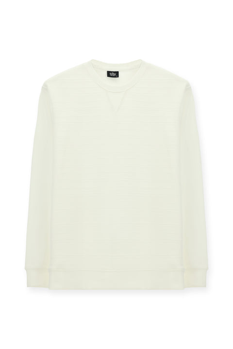 Kırık Beyaz Bisiklet Yaka Regular Fit Desenli Pamuklu Sweatshirt