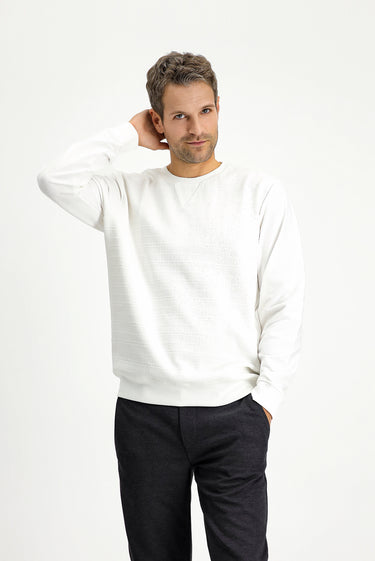  Kırık Beyaz Bisiklet Yaka Regular Fit Desenli Pamuklu Sweatshirt