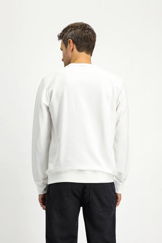  Kırık Beyaz Bisiklet Yaka Regular Fit Desenli Pamuklu Sweatshirt
