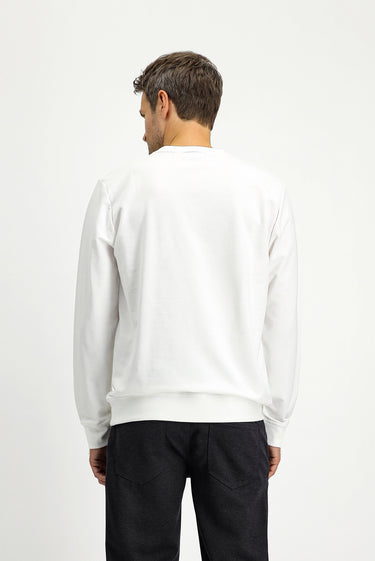  Kırık Beyaz Bisiklet Yaka Regular Fit Desenli Pamuklu Sweatshirt
