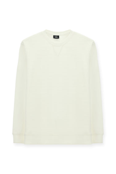 Kırık Beyaz Bisiklet Yaka Regular Fit Desenli Pamuklu Sweatshirt
