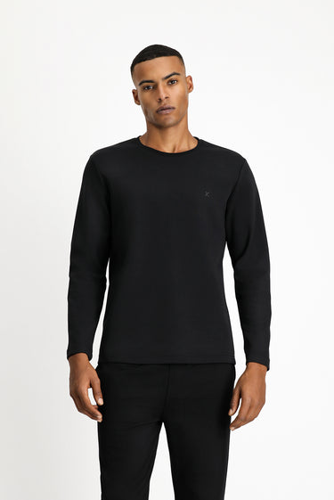 Siyah Bisiklet Yaka Regular Fit Pamuklu Sweatshirt