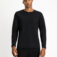 Siyah Bisiklet Yaka Regular Fit Pamuklu Sweatshirt