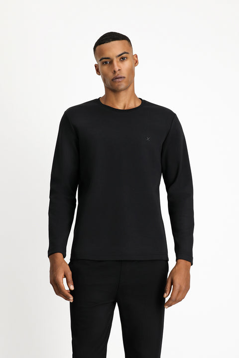 Siyah Bisiklet Yaka Regular Fit Pamuklu Sweatshirt