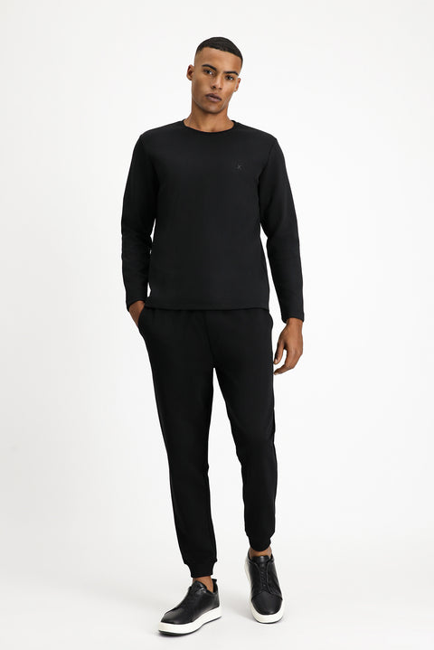 Siyah Bisiklet Yaka Regular Fit Pamuklu Sweatshirt