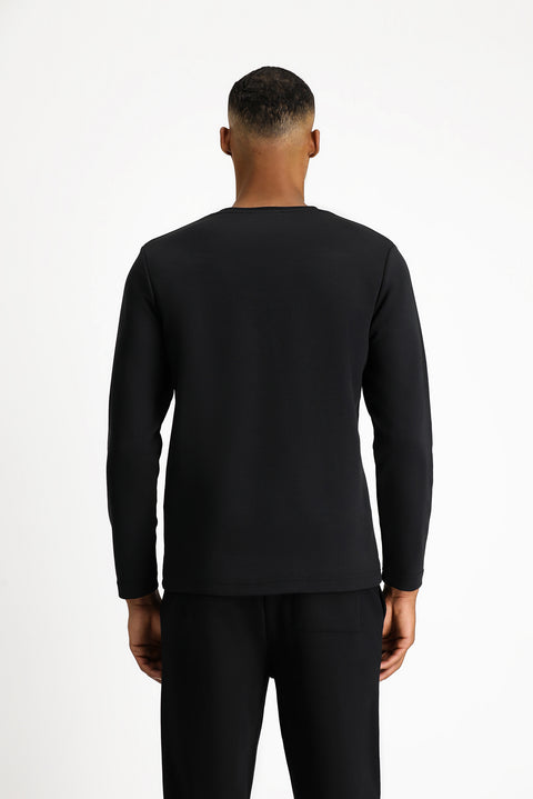 Siyah Bisiklet Yaka Regular Fit Pamuklu Sweatshirt