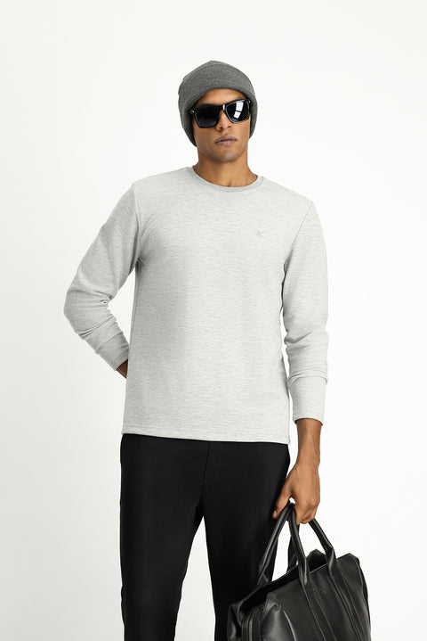 Orta Gri Melanj Bisiklet Yaka Regular Fit Pamuklu Sweatshirt