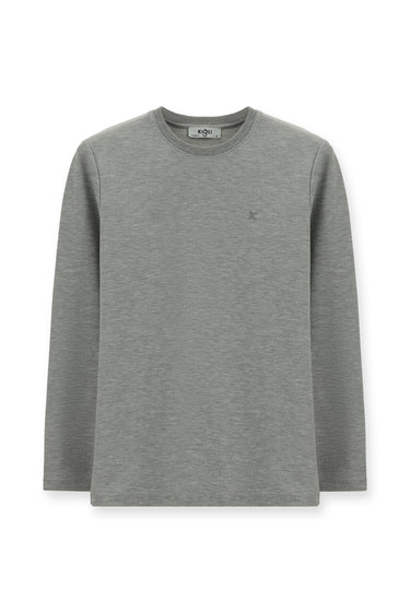 Orta Gri Melanj Bisiklet Yaka Regular Fit Pamuklu Sweatshirt