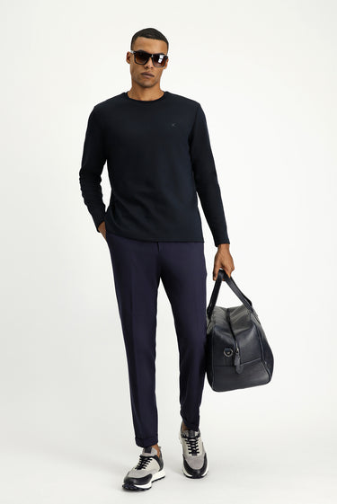  Koyu Lacivert Bisiklet Yaka Regular Fit Pamuklu Sweatshirt