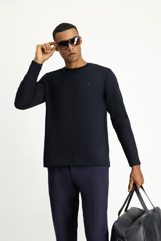  Koyu Lacivert Bisiklet Yaka Regular Fit Pamuklu Sweatshirt