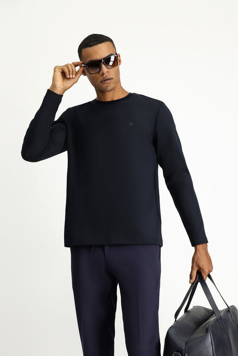 Koyu Lacivert Bisiklet Yaka Regular Fit Pamuklu Sweatshirt