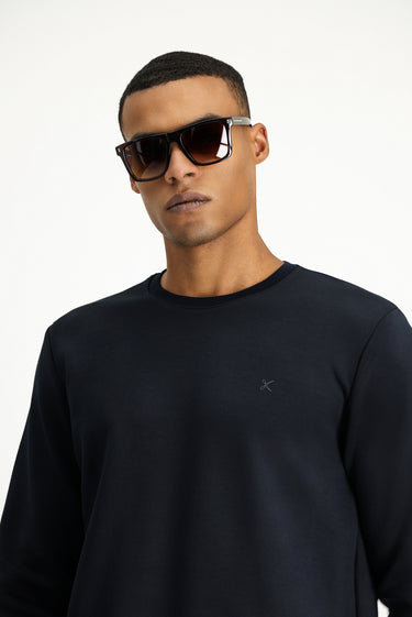  Koyu Lacivert Bisiklet Yaka Regular Fit Pamuklu Sweatshirt
