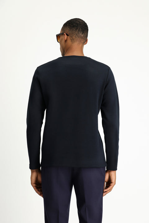 Koyu Lacivert Bisiklet Yaka Regular Fit Pamuklu Sweatshirt