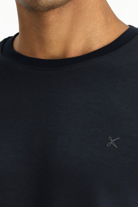 Koyu Lacivert Bisiklet Yaka Regular Fit Pamuklu Sweatshirt