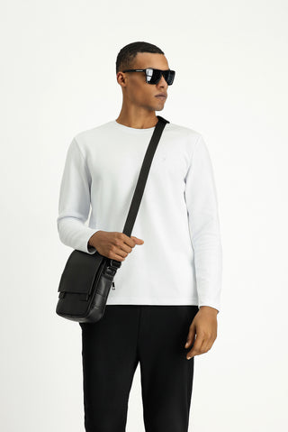  Beyaz Bisiklet Yaka Regular Fit Pamuklu Sweatshirt