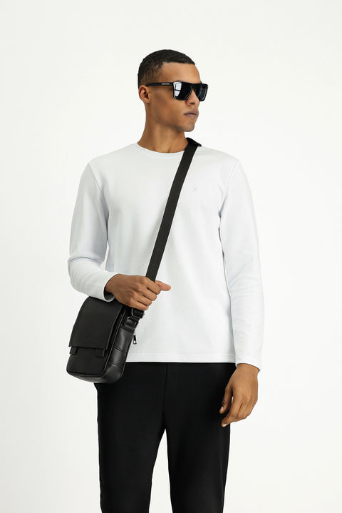 Beyaz Bisiklet Yaka Regular Fit Pamuklu Sweatshirt