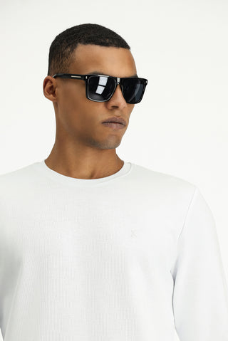  Beyaz Bisiklet Yaka Regular Fit Pamuklu Sweatshirt