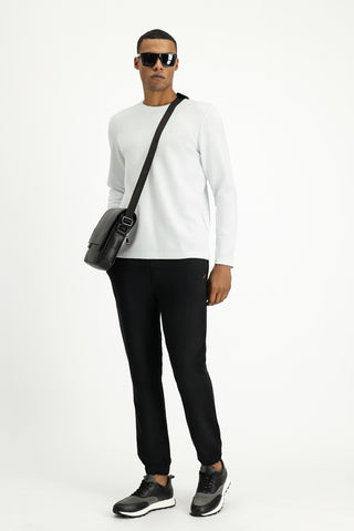  Beyaz Bisiklet Yaka Regular Fit Pamuklu Sweatshirt