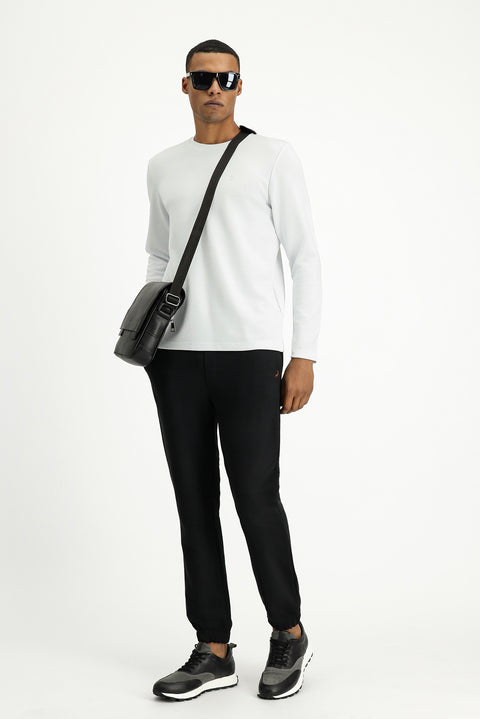 Beyaz Bisiklet Yaka Regular Fit Pamuklu Sweatshirt