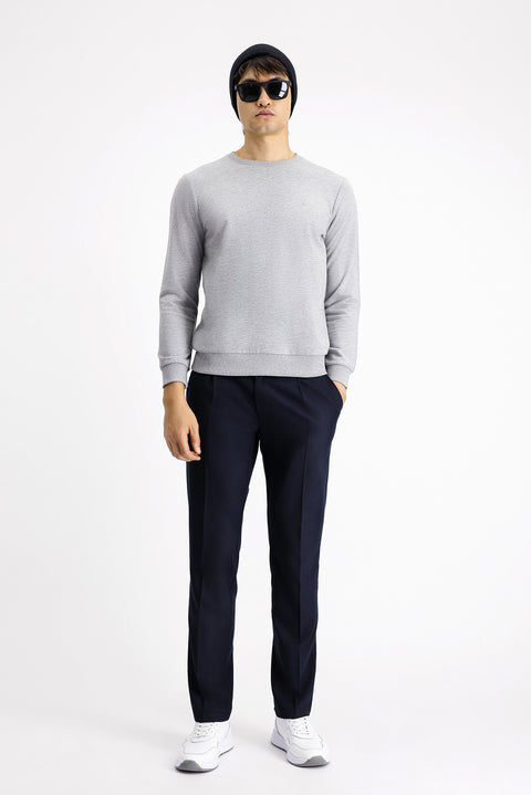 Medium Grey Melange Crew Neck Regular Fit Cotton Sweatshirt