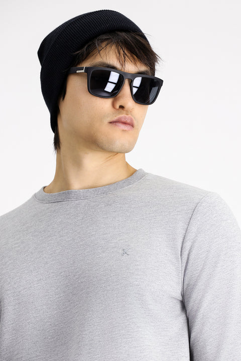 Medium Grey Melange Crew Neck Regular Fit Cotton Sweatshirt