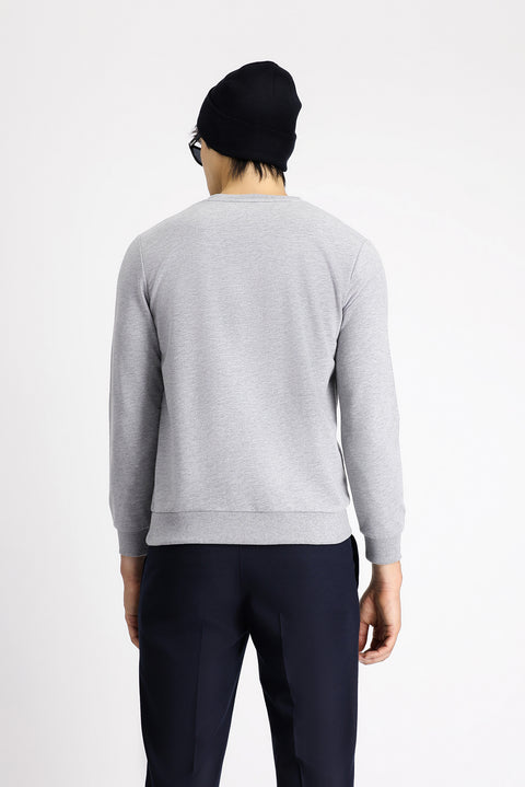 Medium Grey Melange Crew Neck Regular Fit Cotton Sweatshirt