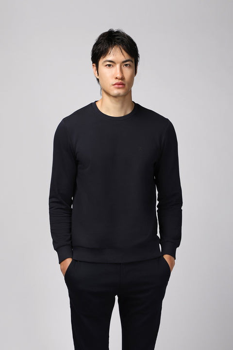 Dark Navy Crew Neck Regular Fit Cotton Sweatshirt