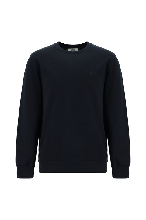 Dark Navy Crew Neck Regular Fit Cotton Sweatshirt