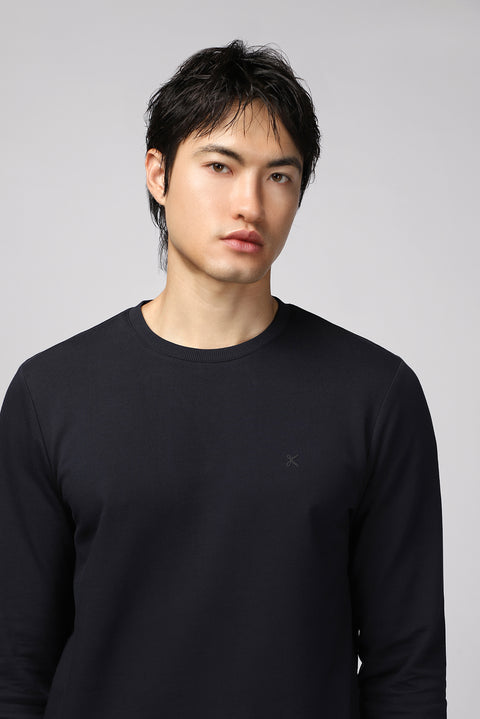 Dark Navy Crew Neck Regular Fit Cotton Sweatshirt