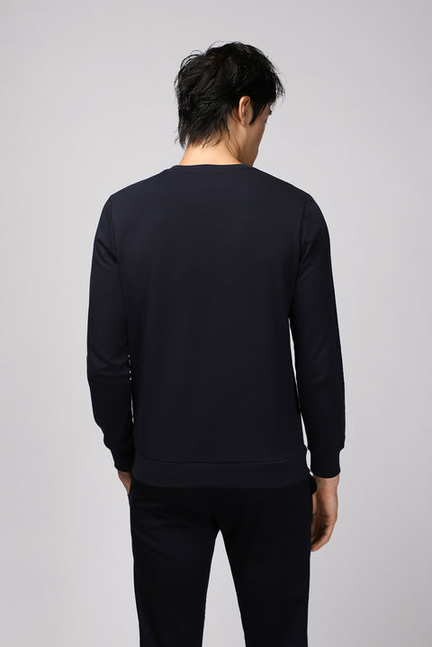 Dark Navy Crew Neck Regular Fit Cotton Sweatshirt