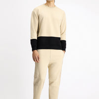 Orta Bej Bisiklet Yaka Oversize Desenli Pamuklu Sweatshirt